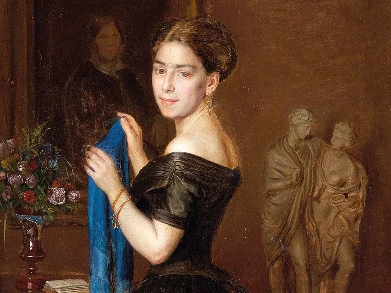 1819-Josef Mansfeld - Signora con sciarpa blu, 1852